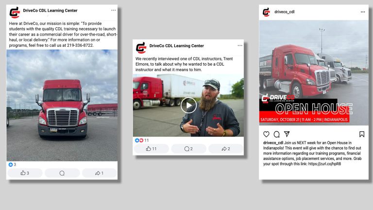 Array of social media content for a digital marketing agency's trucking client in IN
