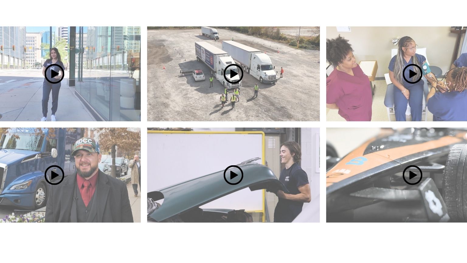 Six video thumbnail cover of a PDG produced videos